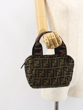 FENDI Zucca Canvas Hand Bag Black Brown